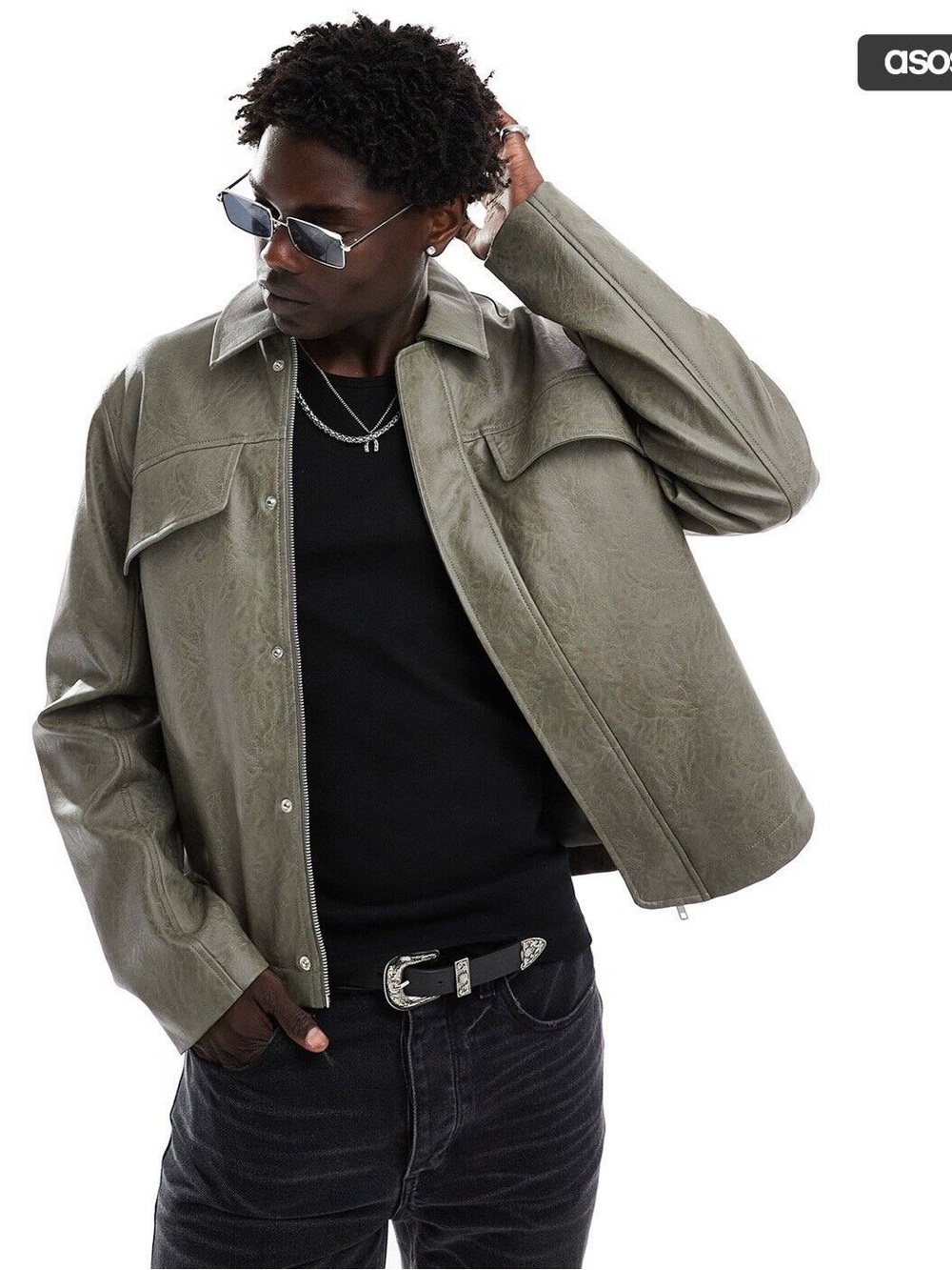 BOOHOO Man Overshirt Jacket in Olive Green